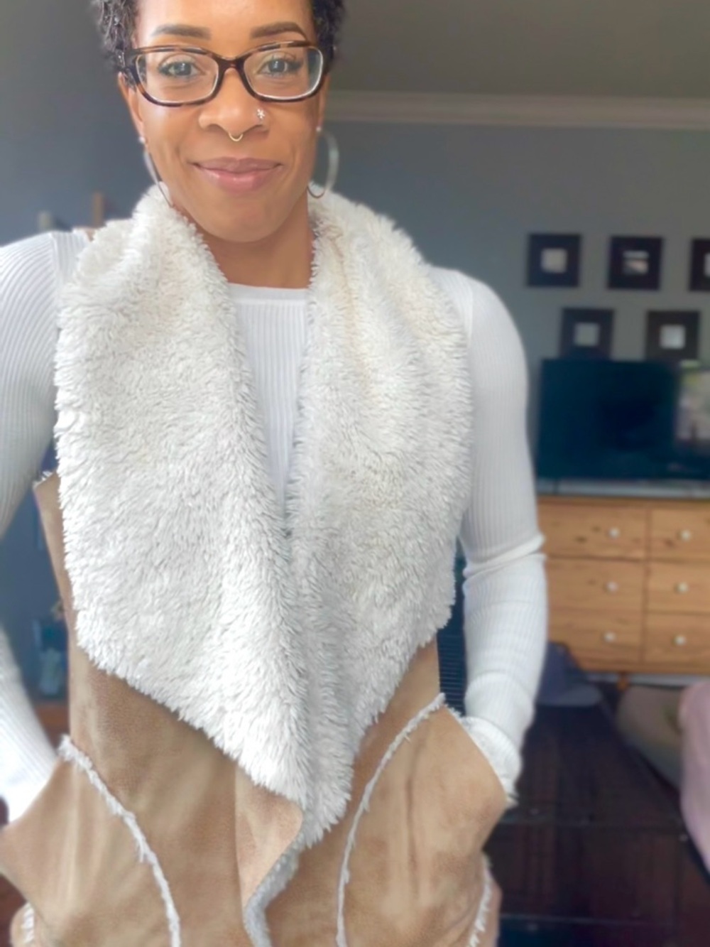 American Rag Off-White Faux Fur Vest
